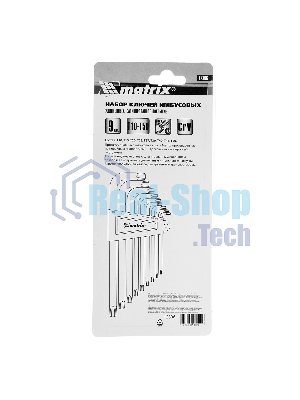 Набор ключей Matrix имбусовых TORX, 9 шт: T10-T50, CrV, удлиненные, сатин.