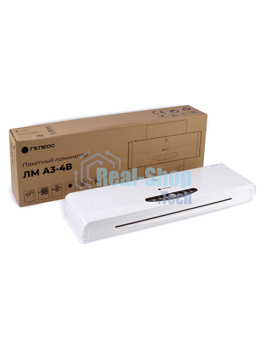 Ламинатор Heleos ЛМА34В белый/черный A3 (60-250мкм) 30 см/мин (4 вал.) хол.лам. лам.фото реверс