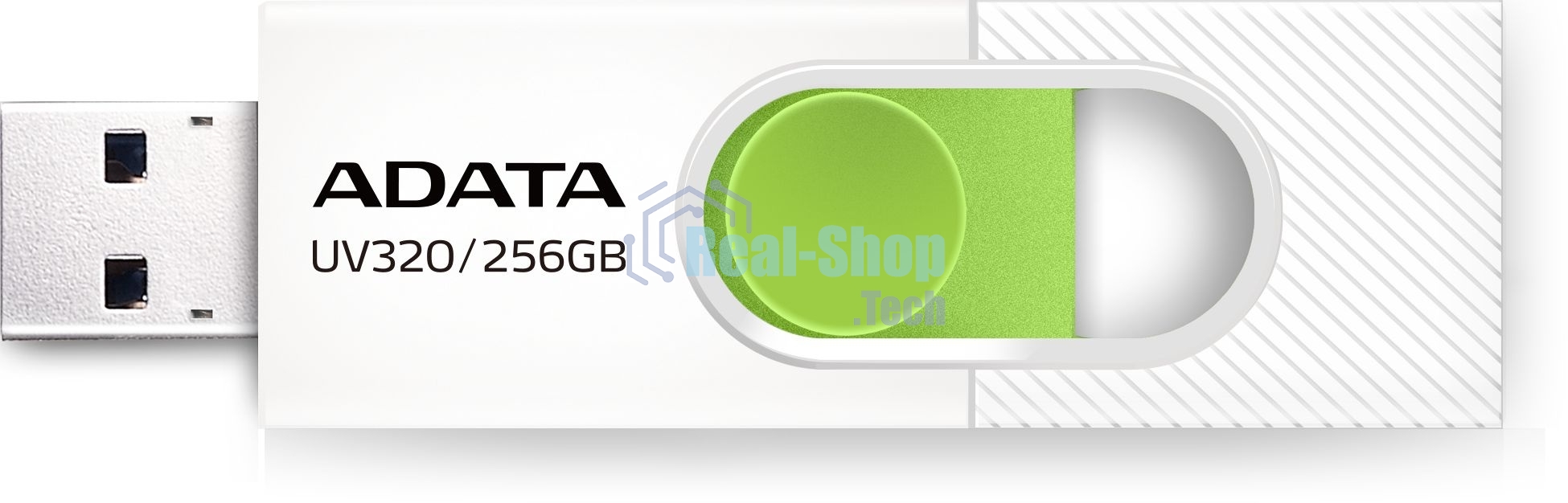 Флешка USB ADATA UV320 (AUV320-256G-RWHGN), 256Gb, USB 3.2 Gen1, R/W 100/30, белый/зеленый
