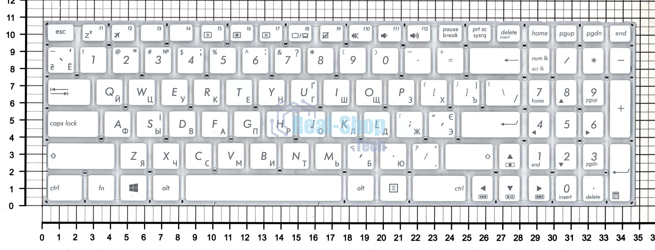 Клавиатура для ноутбука Asus X756 белый без рамки (горизонтальный Enter)