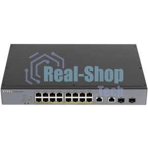 Коммутатор Zyxel GS1350-18HP, 16xGE PoE+, 2xCombo (SFP/RJ-45), бюджет PoE 250 Вт, дальность передачи питания до 250 м, автоперезагрузка PoE-портов, повышенная защита от перенапряжений и электростатических разряд