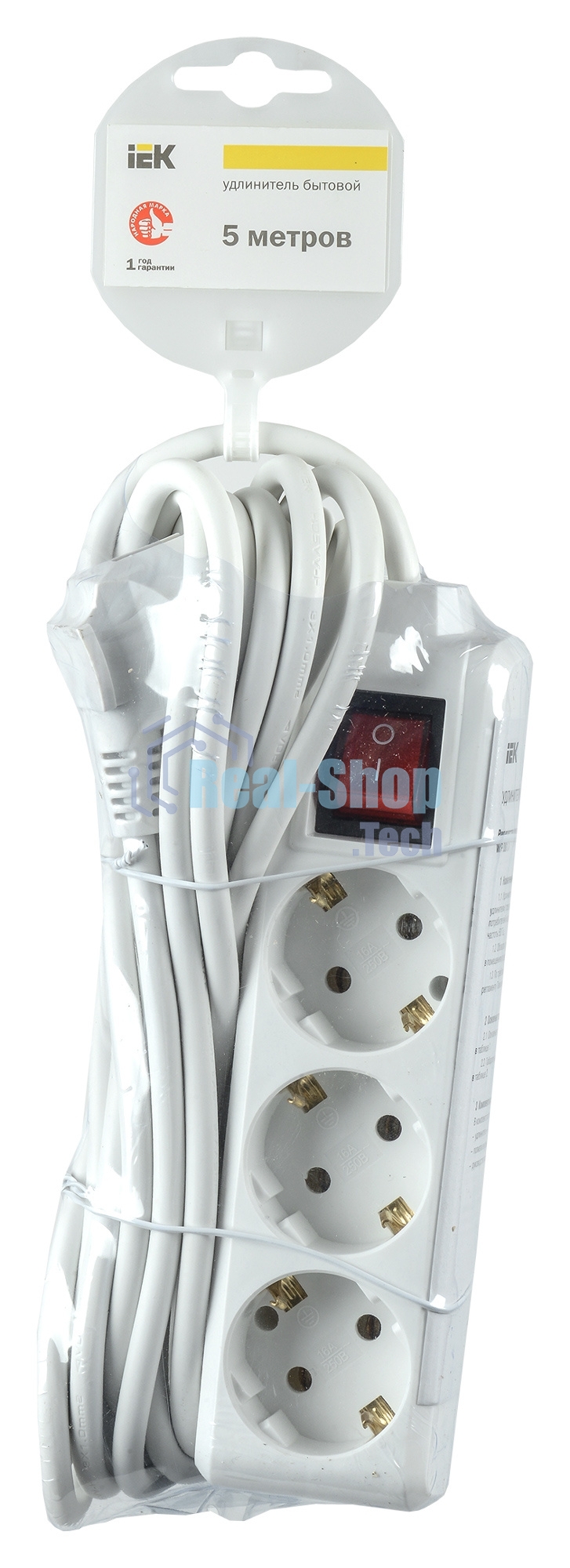 Удлинитель IEK WYP10-16-03-03-ZK-N 3х3 м с заземл. 16А IP20 У03К с выкл. ПВС 3х1