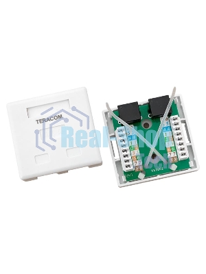 Розетка настенная TERACOM Cat.5E неэкранированная 2 порта RJ-45 Dual IDC белая