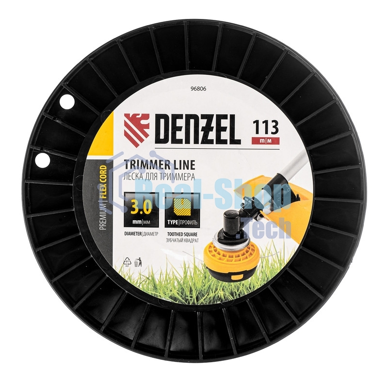 Леска для триммера Denzel зубчатый квадрат, 3,0мм х 113м, на DIN катушке FLEX CORD
