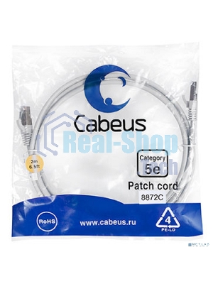Шнур коммутационный Cabeus, Cat.5e, экр., F/UTP, RJ45/RJ45, LSZH, AWG24, 2м, серый
