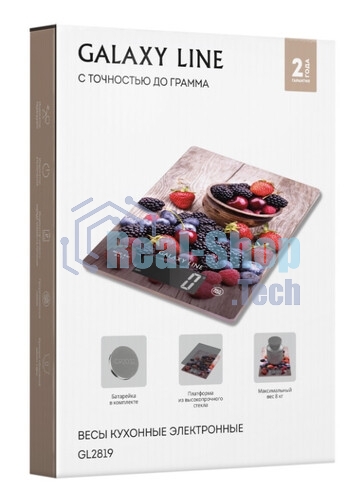Весы кухонные Galaxy Line GL 2819, стекло, платформа из высокопрочного стекла, максимальный вес 8 кг