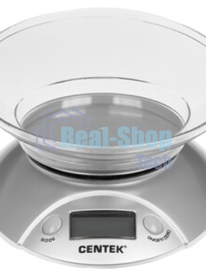 Весы кухонные Centek CT-2451 электронные, чаша, пластик, 5кг серебро/черный