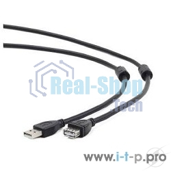 Кабель Gembird/Cablexpert USB 2.0, AM/AF, 4.5м, экран, 2феррит.кольца, черный, пакет