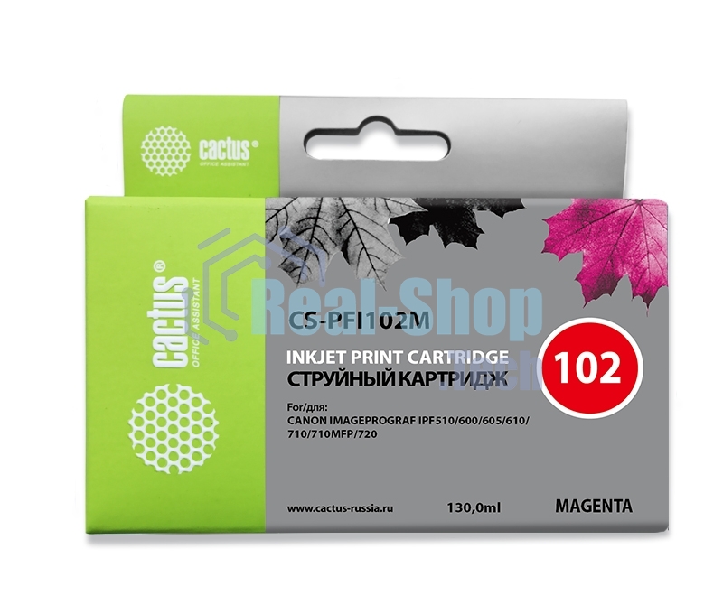 Картридж струйный Cactus CS-PFI102M пурпурный (130мл) для Canon IP iPF500/iPF600/iPF700/MFP M40/iPF765/LP17/LP24