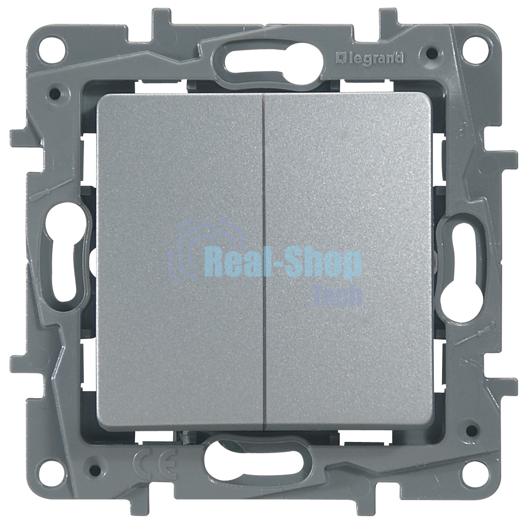 Переключатель 2-клавишный, 10AX, алюминий ETIKA 