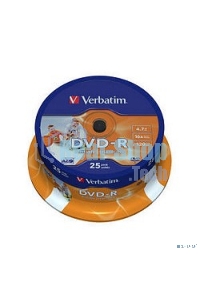 Диск DVD-R Verbatim 4.7Gb 16x Cake Box (25шт) Printable (43538)