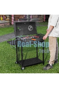 Мангал на колесах с крышкой-барбекю, 662х390х920, сталь 2 мм, термометр, кочерга, Camping Palisad