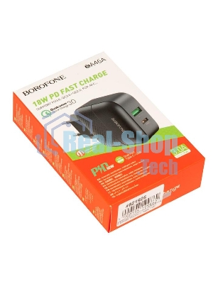 Сетевое зарядное устройство BOROFONE BA46A Premium, один порт USB, один порт Type-C, PD, 18W, 5V, 3.0A, черный