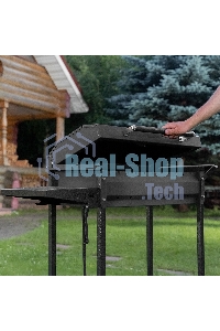 Мангал на колесах с крышкой-барбекю, 662х390х920, сталь 2 мм, термометр, кочерга, Camping Palisad