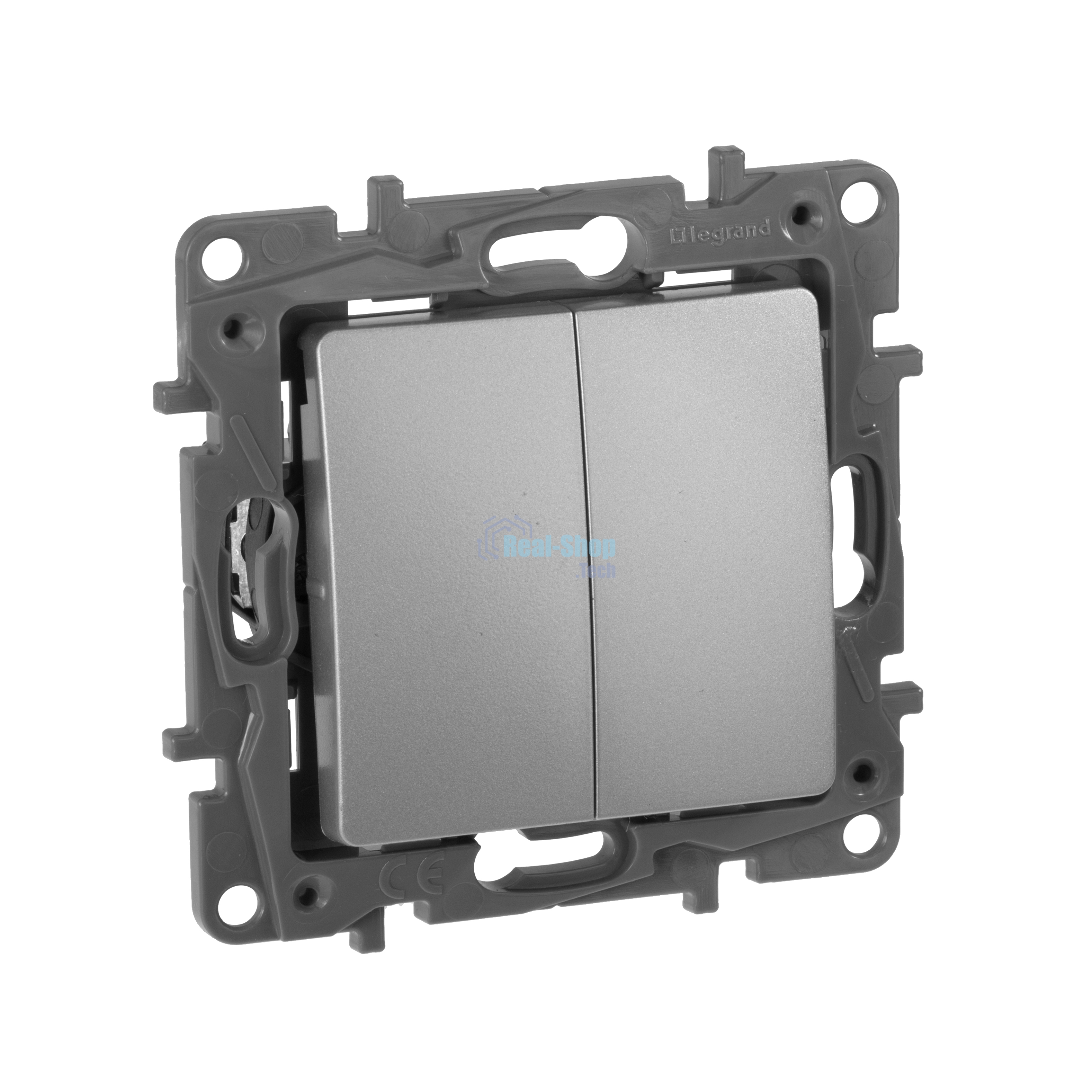 Переключатель 2-клавишный, 10AX, алюминий ETIKA 