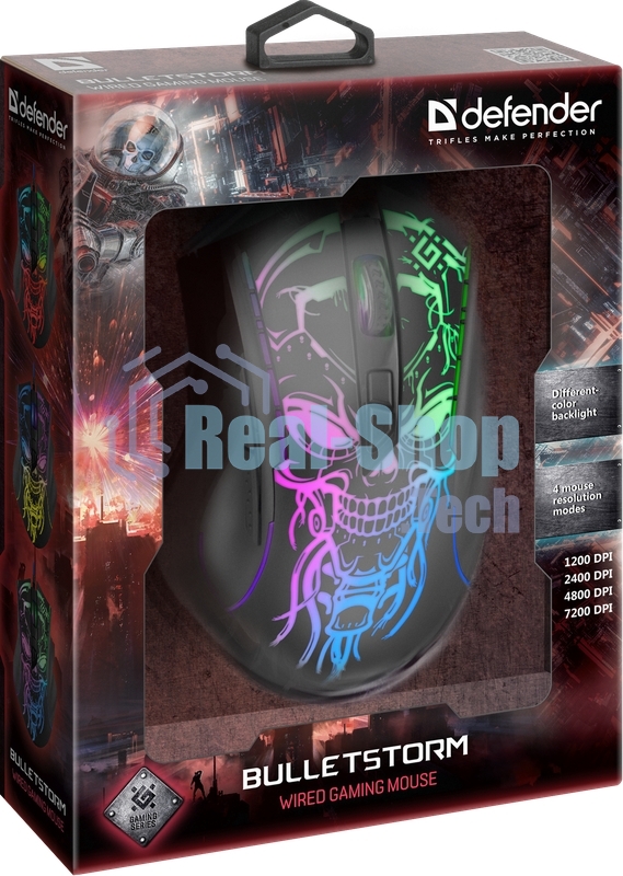 Мышь проводная Defender Bulletstorm GM-928 черный, 7200 dpi, USB, кнопки - 7