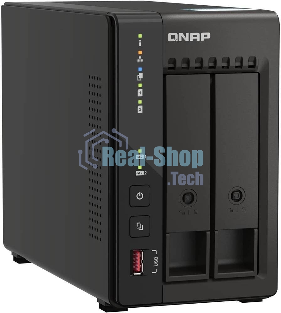 SMB QNAP TS-253E-8G NAS, 2-tray w/o HDD. 2xHDMI-port. 4-core Celeron J6412 2-2.6 GHz, 8Gb DDR, 2x2.5Gb LAN, 2 x M.2 2280 PCIe Gen 3 x2, 2x USB 3.2 Gen 2 (10Gbps) Port, 2x USB 2.0 port