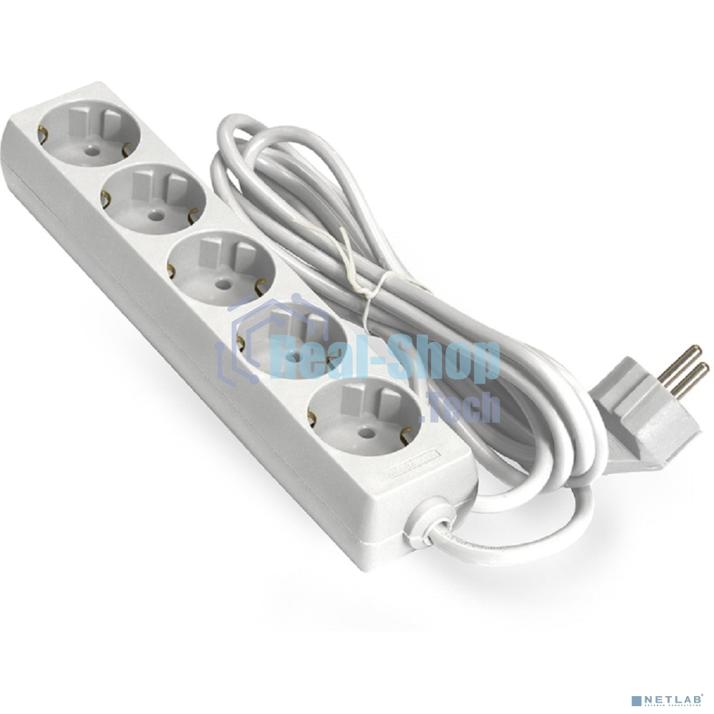 Удлинитель ExeGate ECE-5-5W (EX285827RUS), белый, 5 м, евровилка с заземлением, 5 евророзеток с заземлением, 2200 Вт