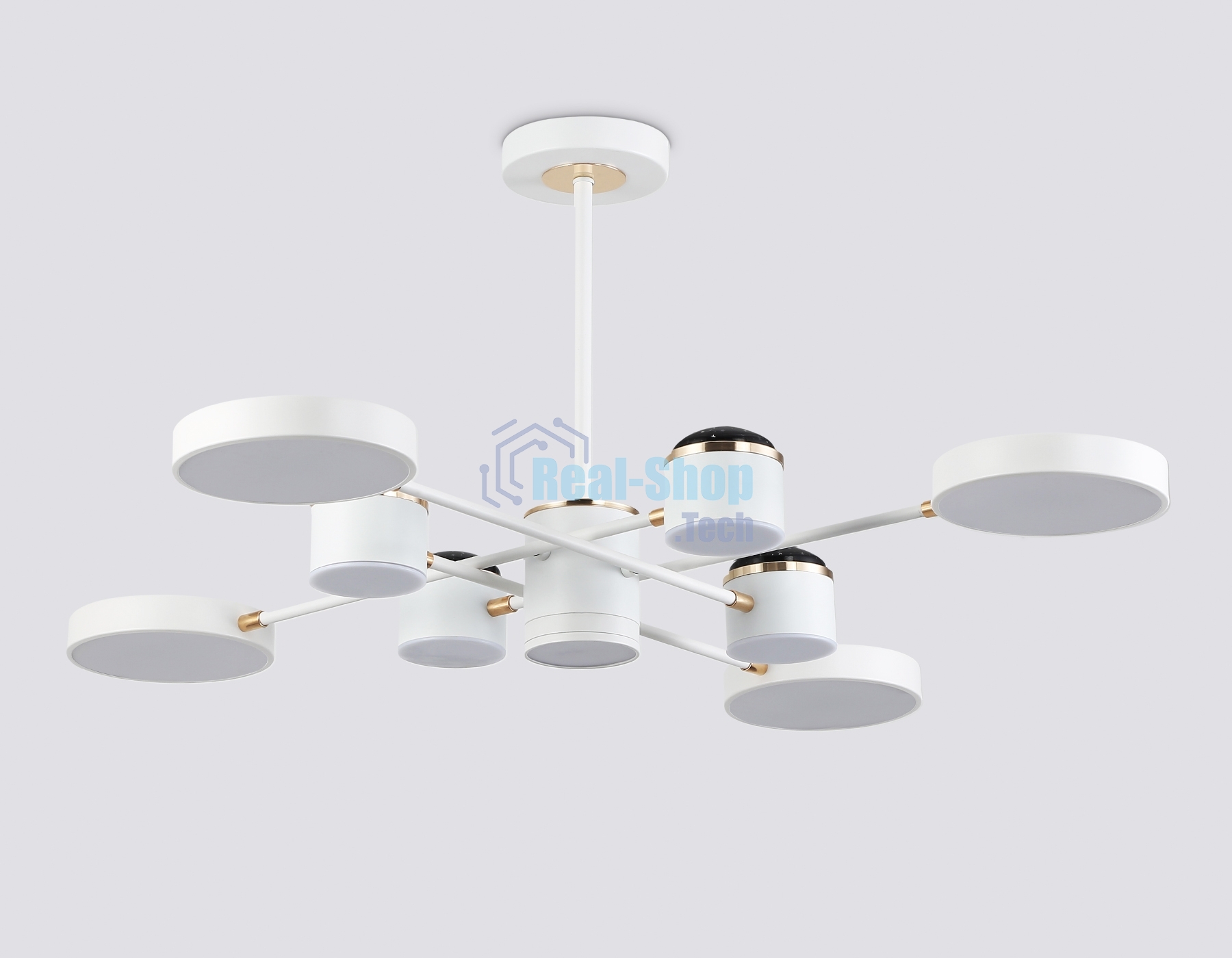 Люстра светодиодная на штанге Ambrella light FL51627/9+4 WH/FGD белый/золото 132W 3000-6000K D850*370 (без ПДУ)
