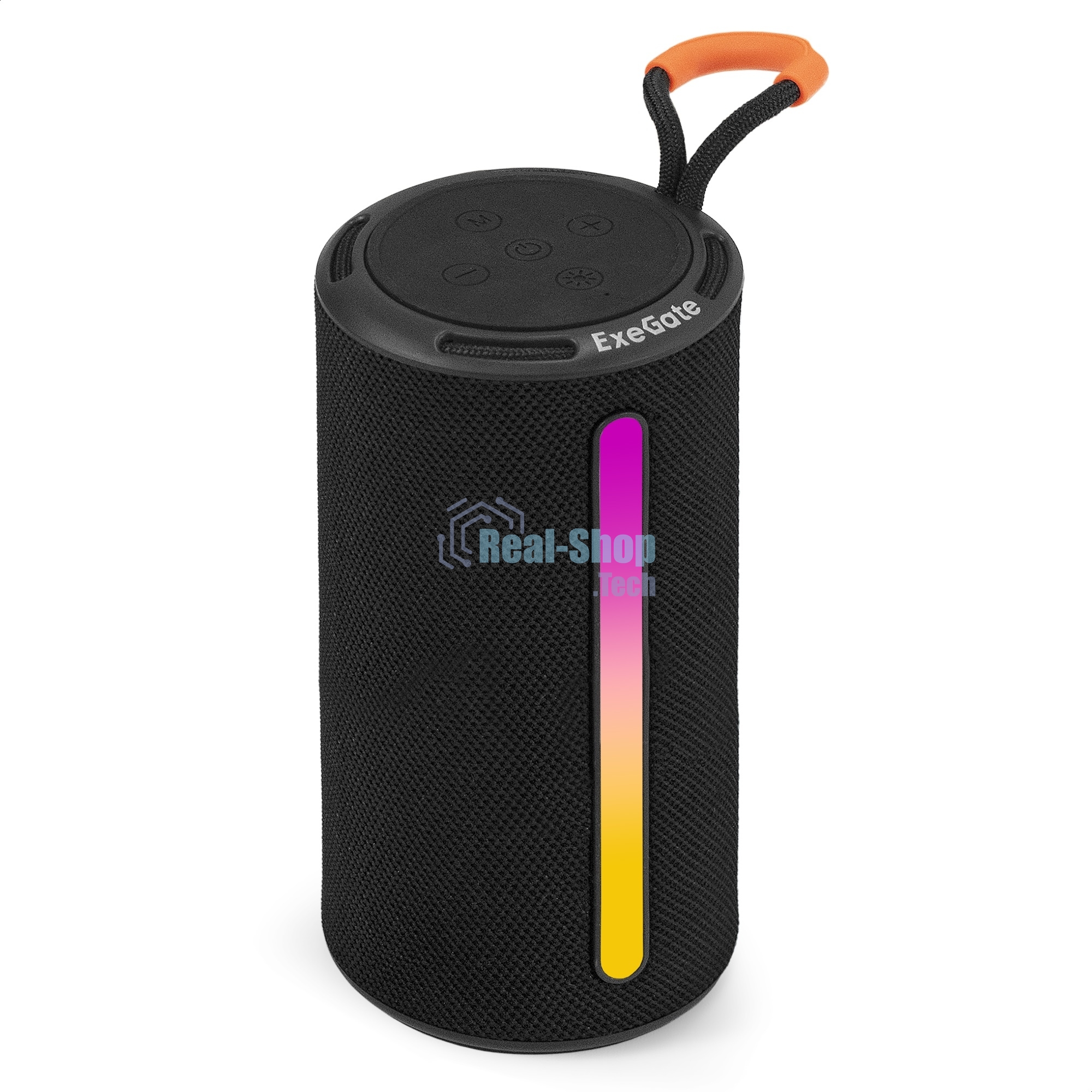 Портативная BT-колонка ExeGate Friend EPS-51 (2*5Вт, 50-20000Гц, Bluetooth, с поддержкой USB и TF/microSD карт, FM, Li-Ion 1200mAh, цвет черный, RGB подсветка, зарядка USB Type-C, Color Box)