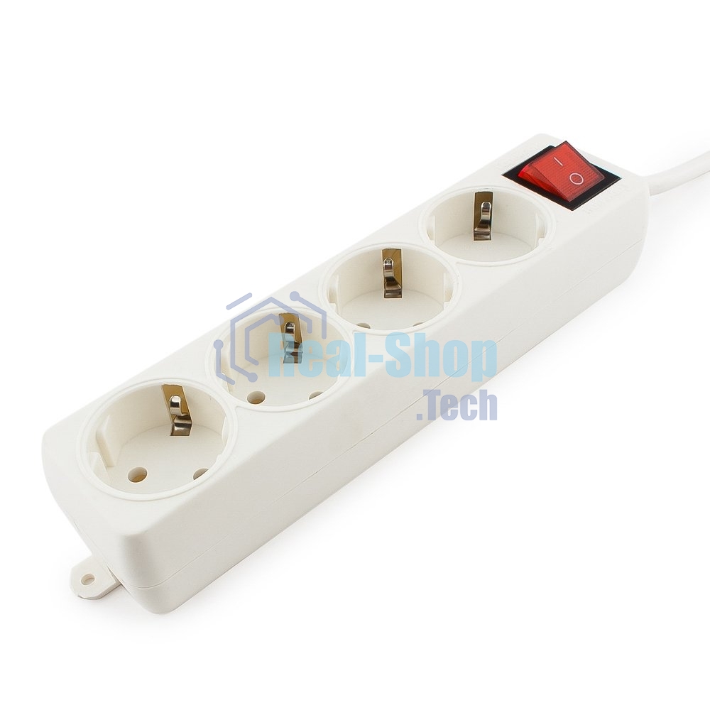 Сетевой фильтр Гарнизон ELB-G4-W-2, 4 евророзетки с выключателем и заземлением, допустимый ток 16А, длина 2 м.