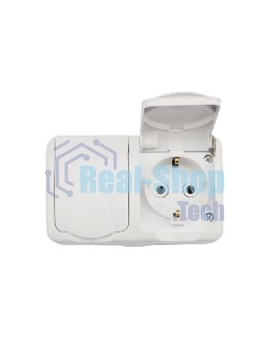 Блок из 2 розеток горизонтальный Kranz Mini OG открытой установки с заземлением, керамика, IP54 белый