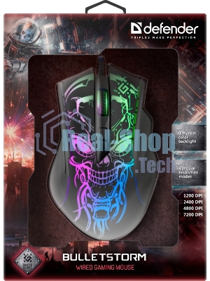 Мышь проводная Defender Bulletstorm GM-928 черный, 7200 dpi, USB, кнопки - 7