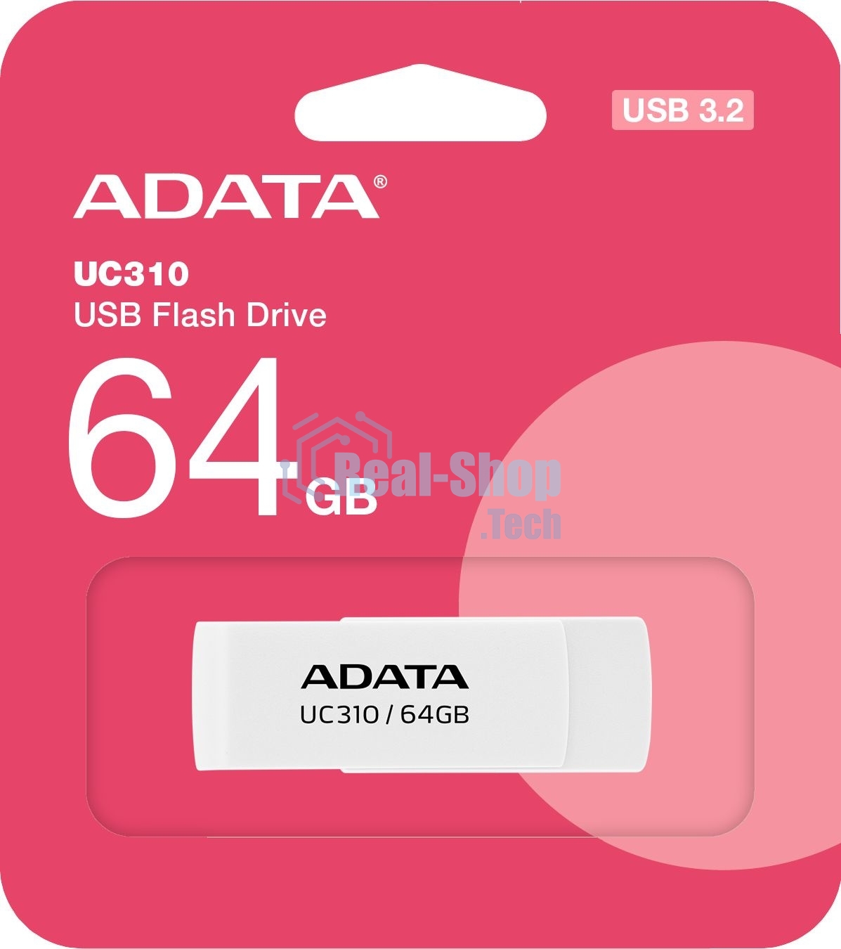 Флешка USB ADATA UC310 (UC310-64G-RWH), 64Gb, USB 3.2 Gen 1, R/W 100/30, белый