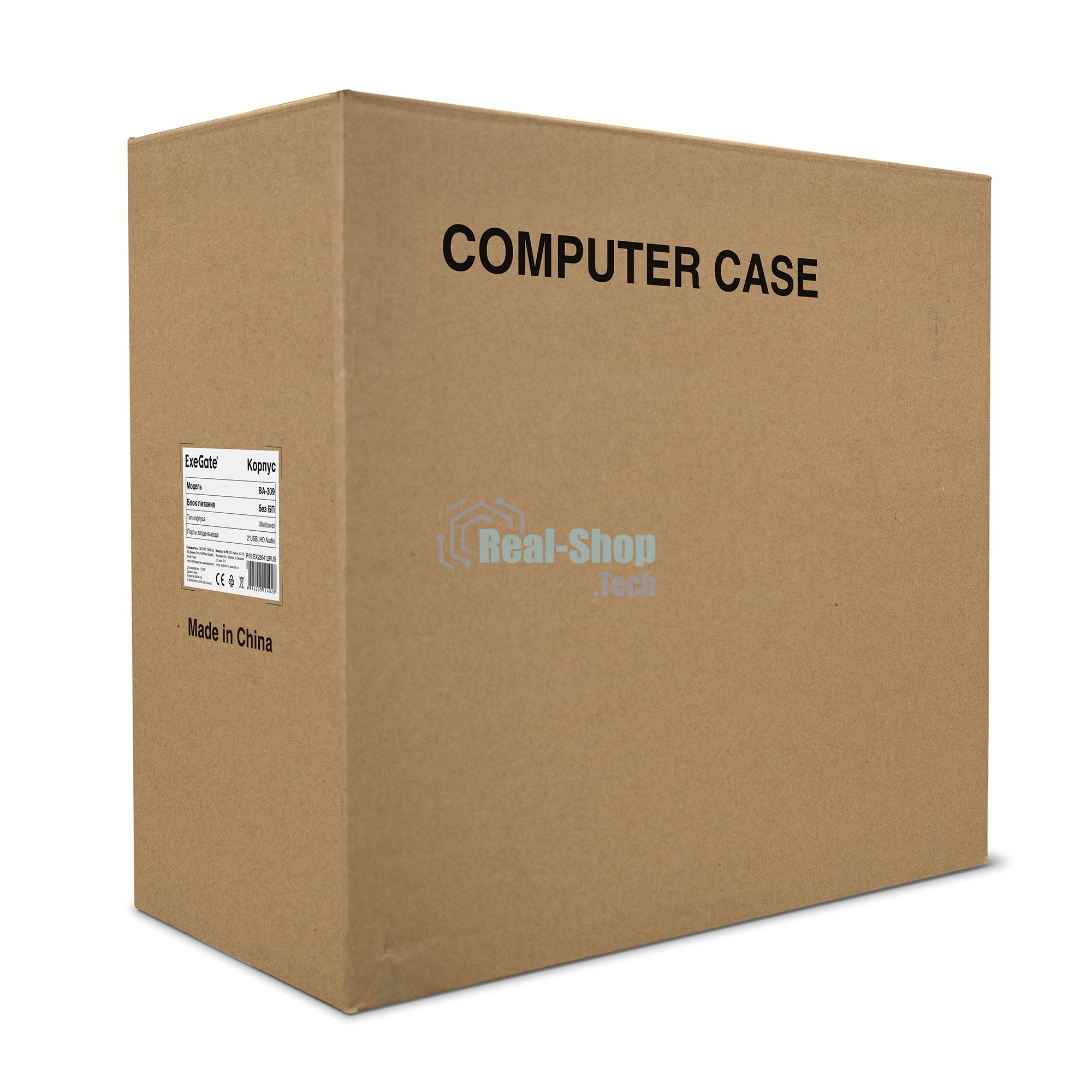 Компьютерный корпус Minitower ExeGate EX286412RUS BA-309 (mATX, без БП, 2хUSB, HD аудио, черный)