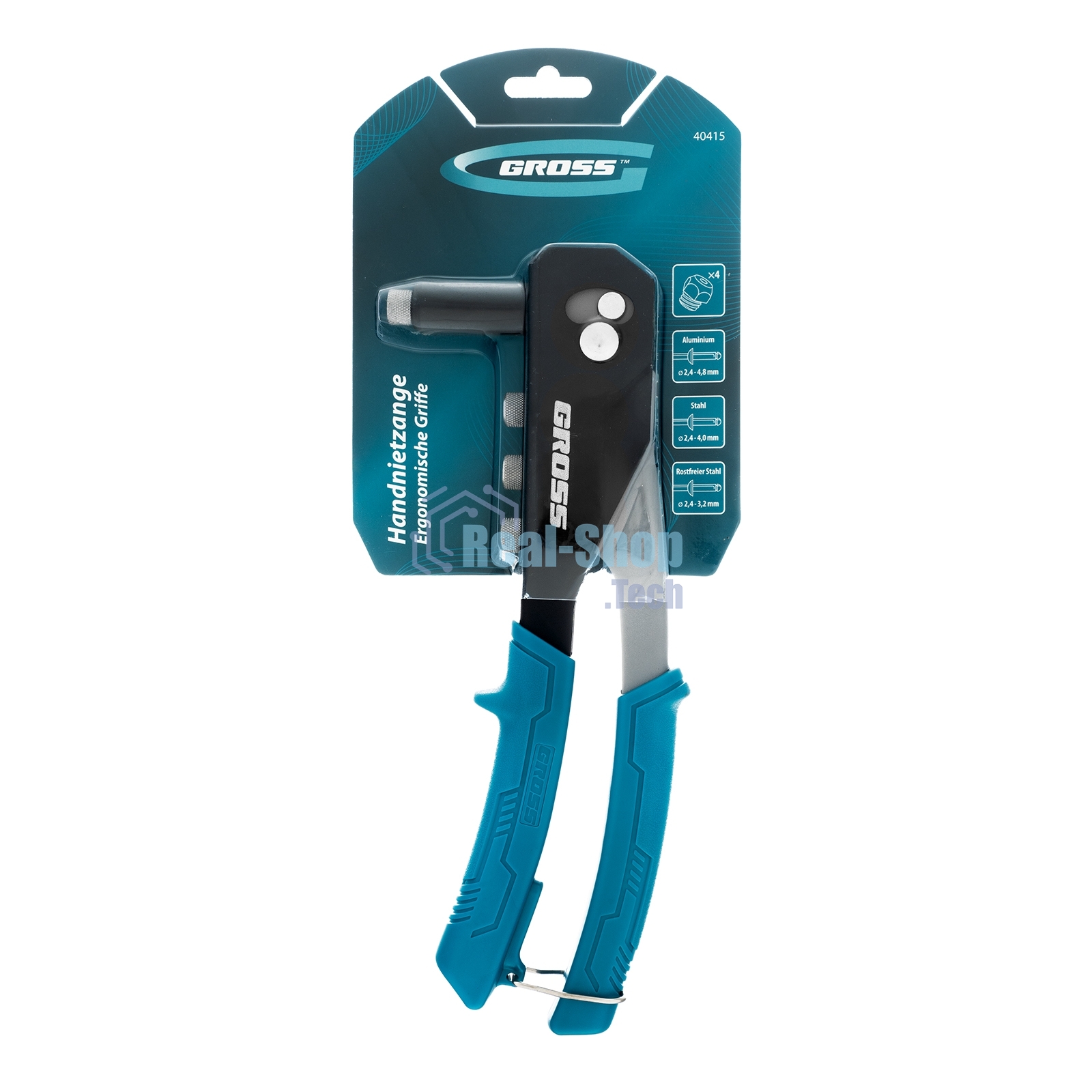 Заклепочник ручной Gross 260 мм, заклепки 2,4-3,2-4,0-4,8 мм