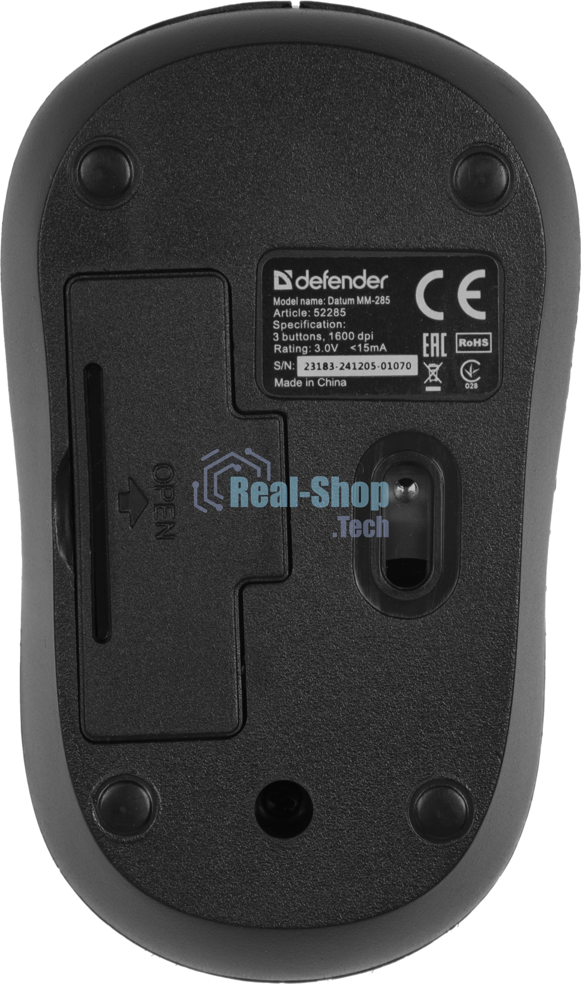 Мышь беспроводная Defender Datum MM-285 черный, 1600 dpi, радиоканал, USB, кнопки - 3
