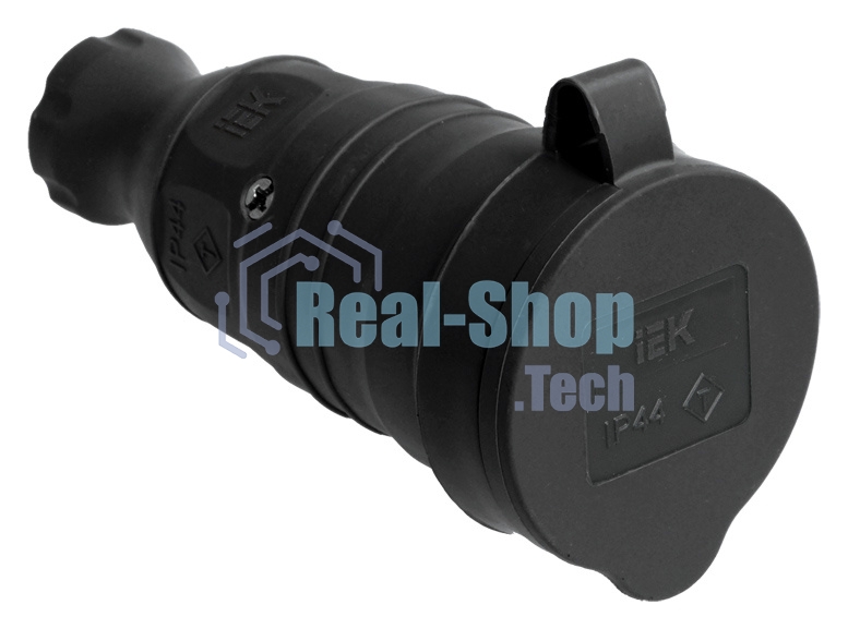 Розетка 1-м Омега РБп13-1-0м с защ. крышкой переносная с заземл. IP44 черный каучук ИЭК PKR21-016-2-K02