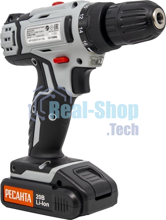 Дрель-шуруповерт аккумуляторная Ресанта ДА-20-2ЛК 75/14/11, Аккумуляторная, 20В, 2 АКБ, Кейс