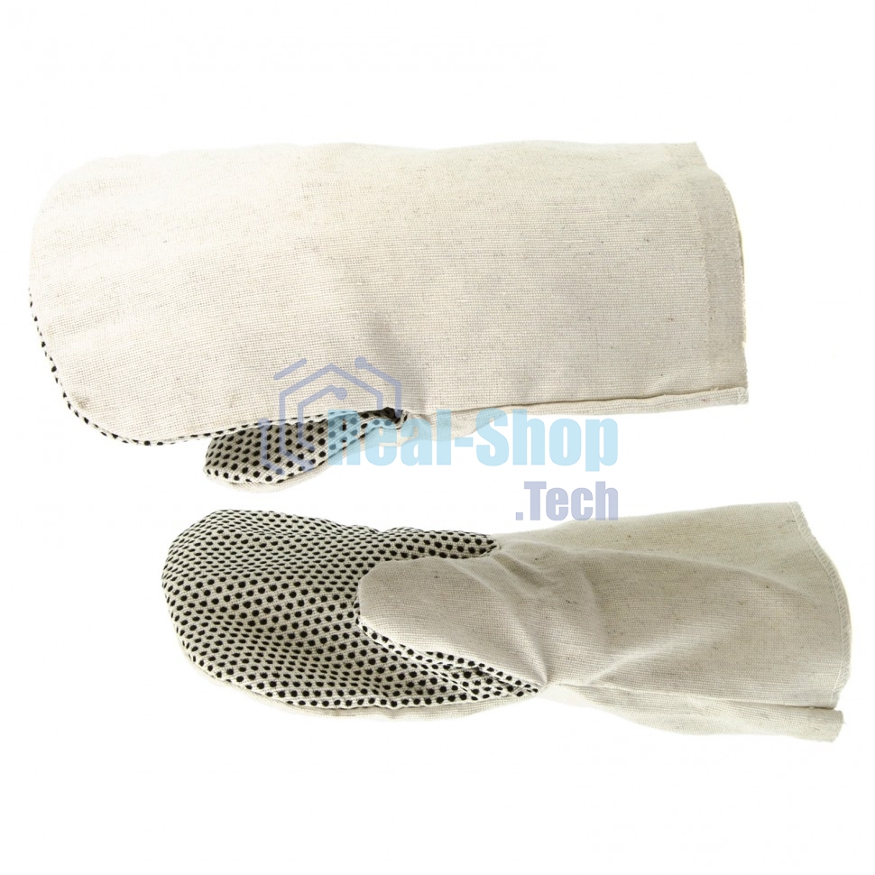 Рукавицы специальные Сибртех х/б с наладонником из двунитки с ПВХ точкой, 1 размер