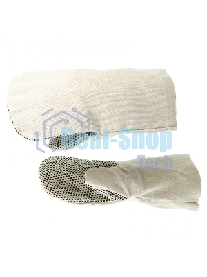 Рукавицы специальные Сибртех х/б с наладонником из двунитки с ПВХ точкой, 1 размер