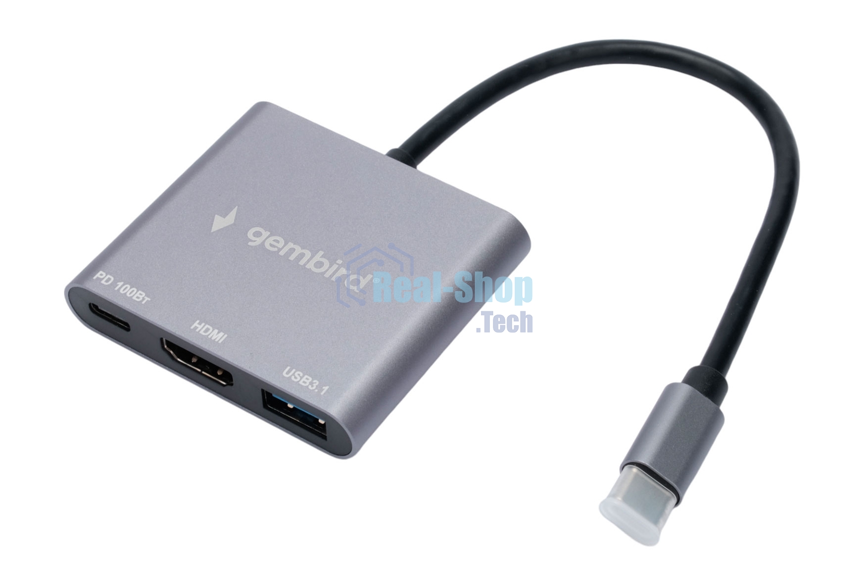 USB-концентратор Type-C Gembird UHB-D2, 3в1: USB3.1, Type-C PD100W, HDMI, кабель 15 см, алюминий