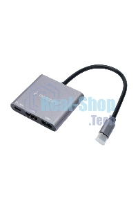 USB-концентратор Type-C Gembird UHB-D2, 3в1: USB3.1, Type-C PD100W, HDMI, кабель 15 см, алюминий