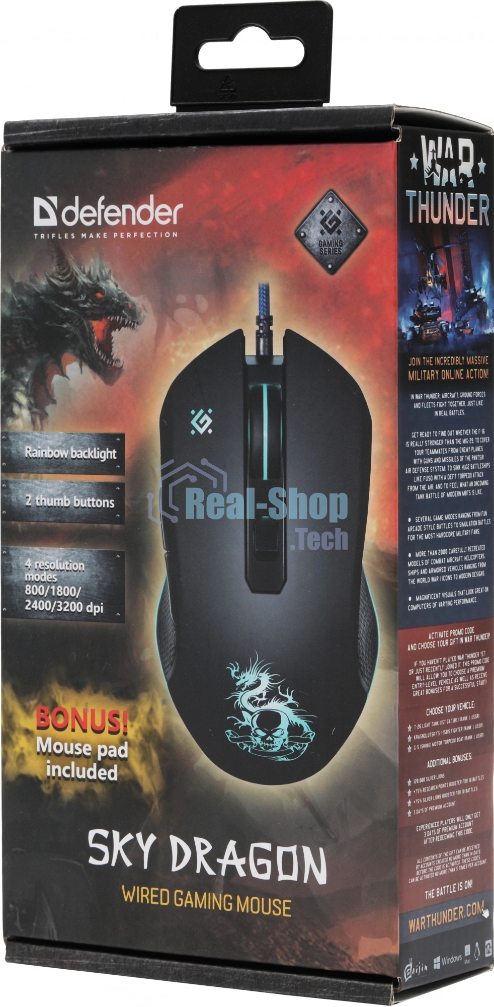 Мышь проводная Defender Sky Dragon GM-090L черный, 3200 dpi, USB, кнопки - 6