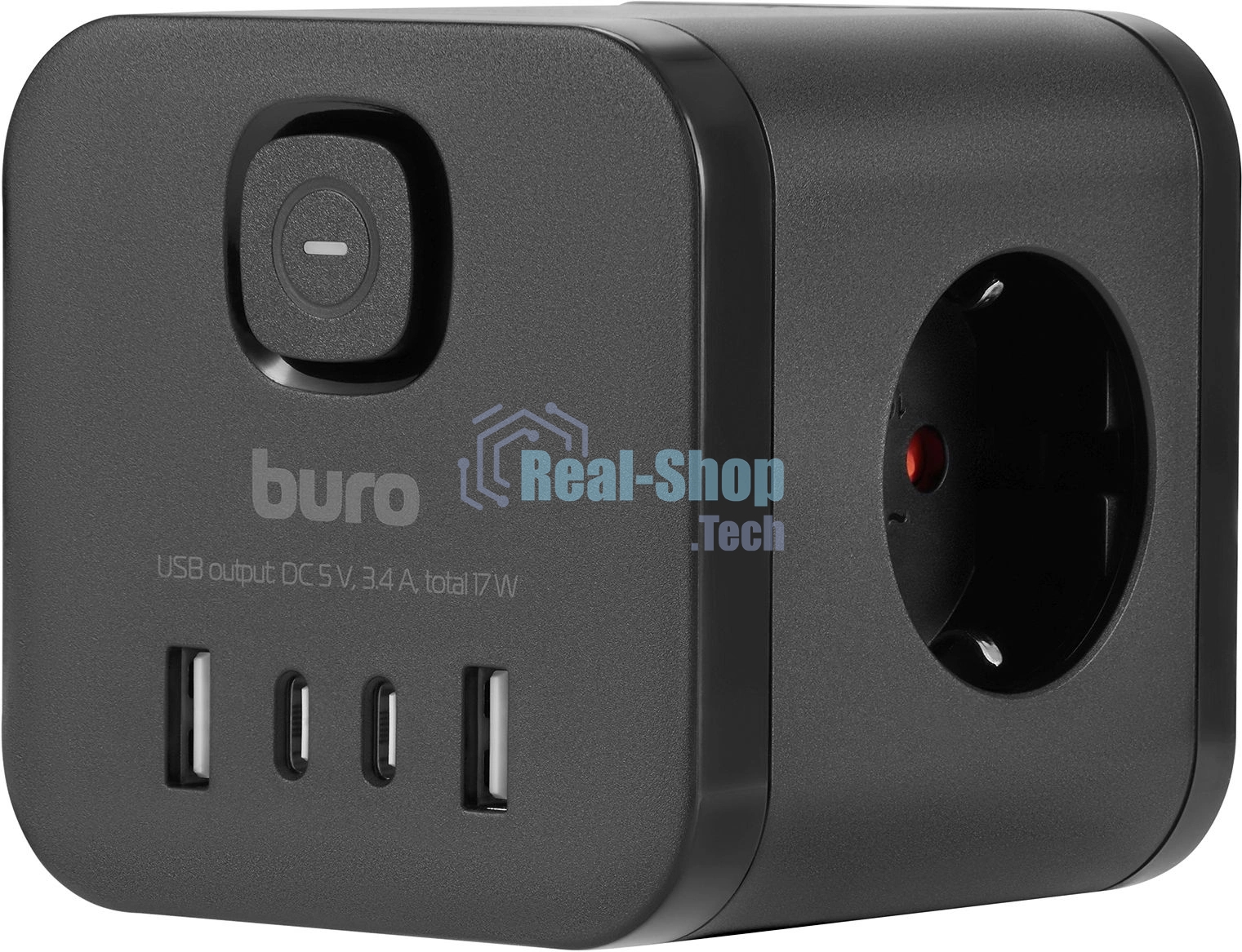 Сетевой разветвитель Buro BU-PW3UC-B (3 розетки) черный (пакет ПЭ)