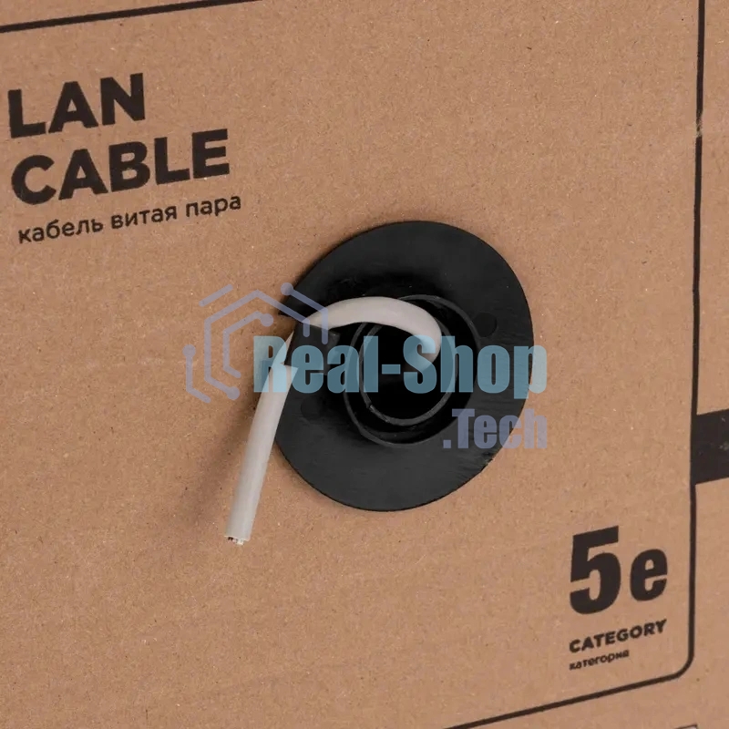 Кабель витая пара Rexant U/UTP, cat.5e, PVC нг(А)-LS, 4х2х0,52мм, 4PR, 24AWG, INDOOR, SOLID, серый, 305м