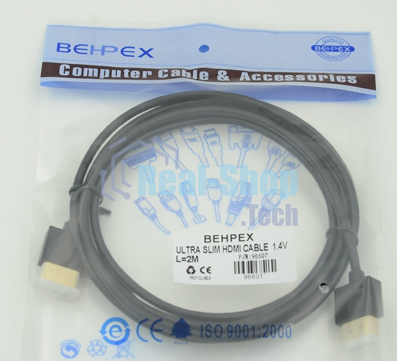 Кабель HDMI Gold Plated Connector, Ver1.4, Ultra Slim HDMI(19pin)/HDMI(19pin) (3м) феррит.кольца позолоченные контакты