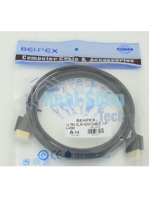 Кабель HDMI Gold Plated Connector, Ver1.4, Ultra Slim HDMI(19pin)/HDMI(19pin) (3м) феррит.кольца позолоченные контакты