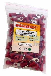 Наконечник кольцевой изолированный Rexant НКИ ø 3.7 мм. 0.5-1.5 мм² (НКи 1.5-3.5) красный