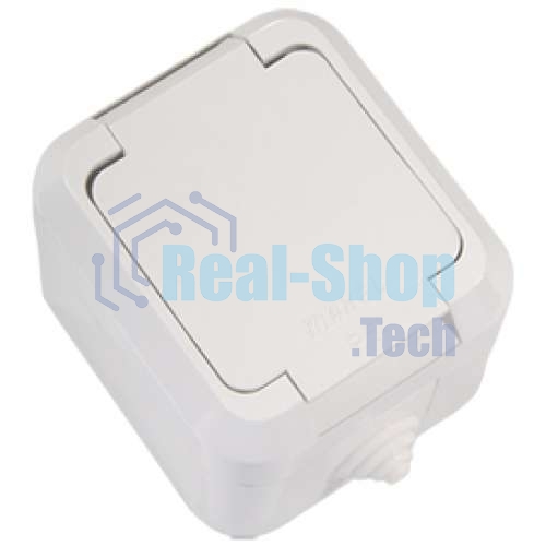 Розетка 1-м Makel ОП 16А IP44 п/герм. с защ. крышкой с заземл. белый