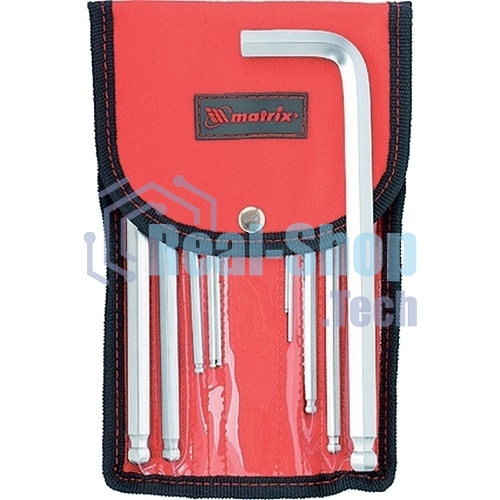 Набор ключей имбусовых Matrix HEX, 1,5–12 мм, CrV, 10 шт., удлиненные с шаром, сатин., чехол