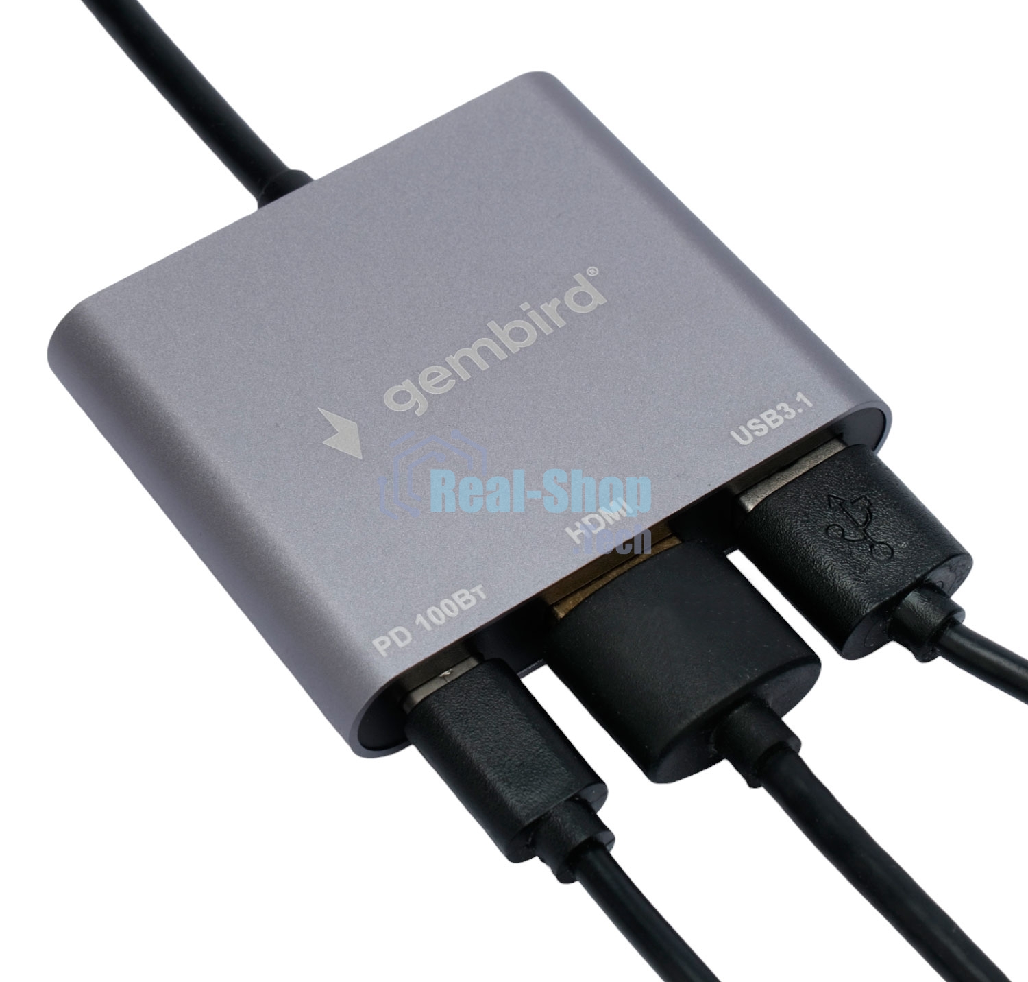 USB-концентратор Type-C Gembird UHB-D2, 3в1: USB3.1, Type-C PD100W, HDMI, кабель 15 см, алюминий
