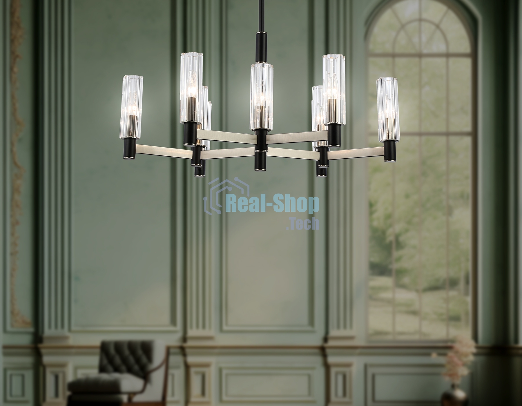 Люстра Ambrella light LH55503/9 SN/BK/CL сатин никель/черный/прозрачный E14*9 max 40W D760*760