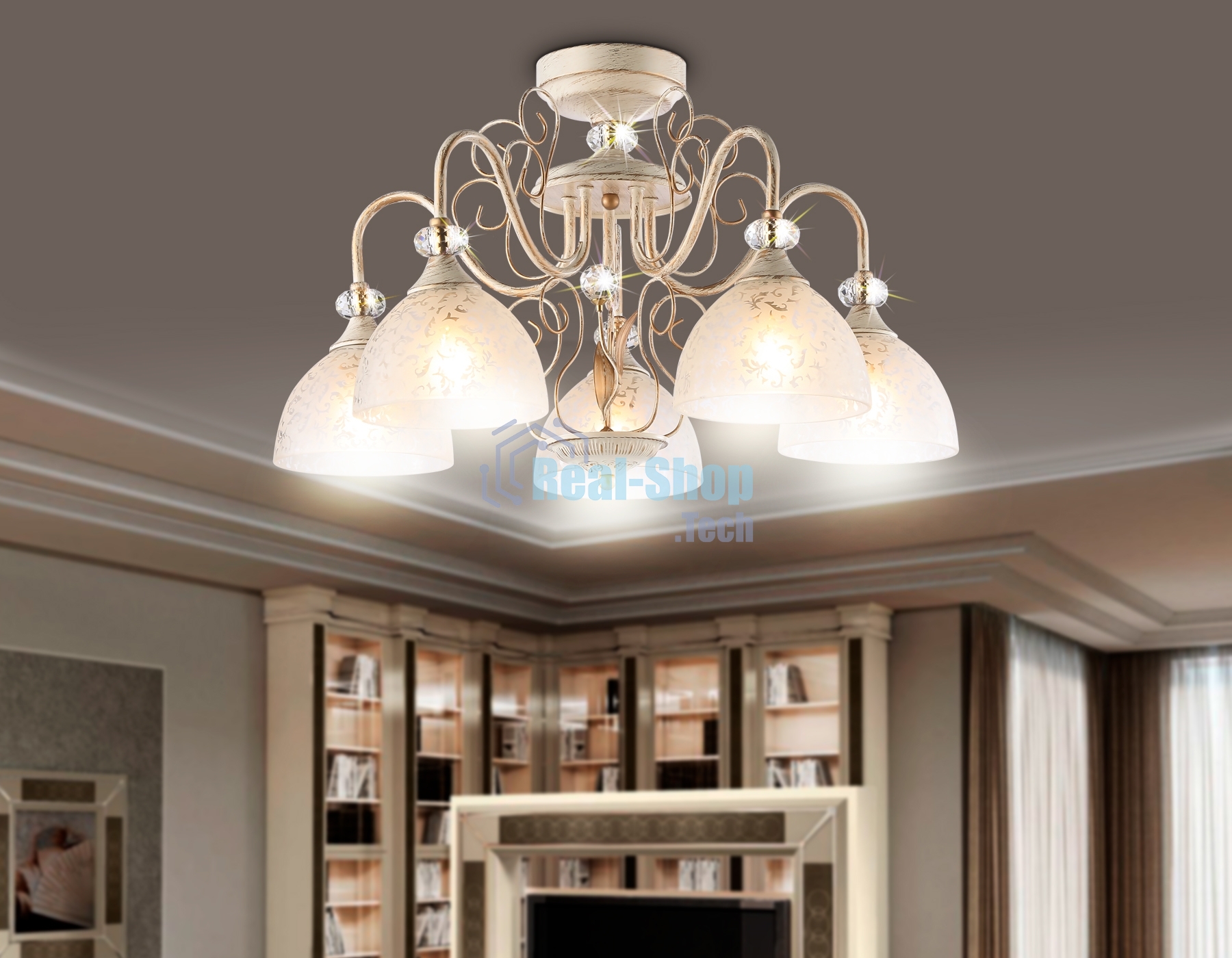 Светильник Ambrella light TR3057/5 BG/GD/FR бежевый/золото/белый матовый E27/5 max 40W D600*380