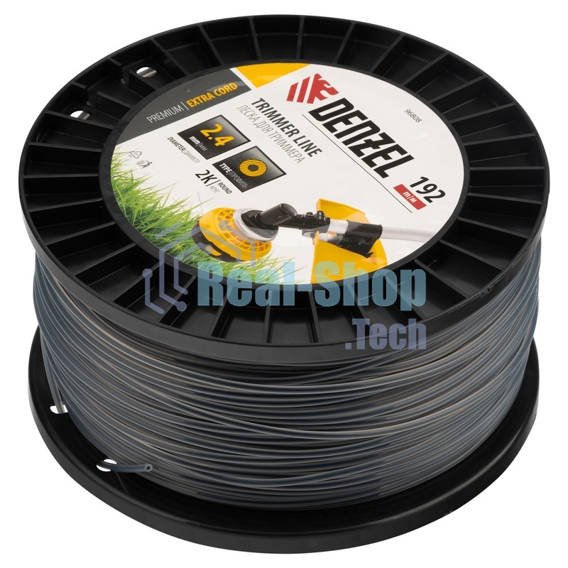 Леска для триммера Denzel двухкомпонентная круглая, 2,4мм х 192м, на DIN катушке EXTRA CORD