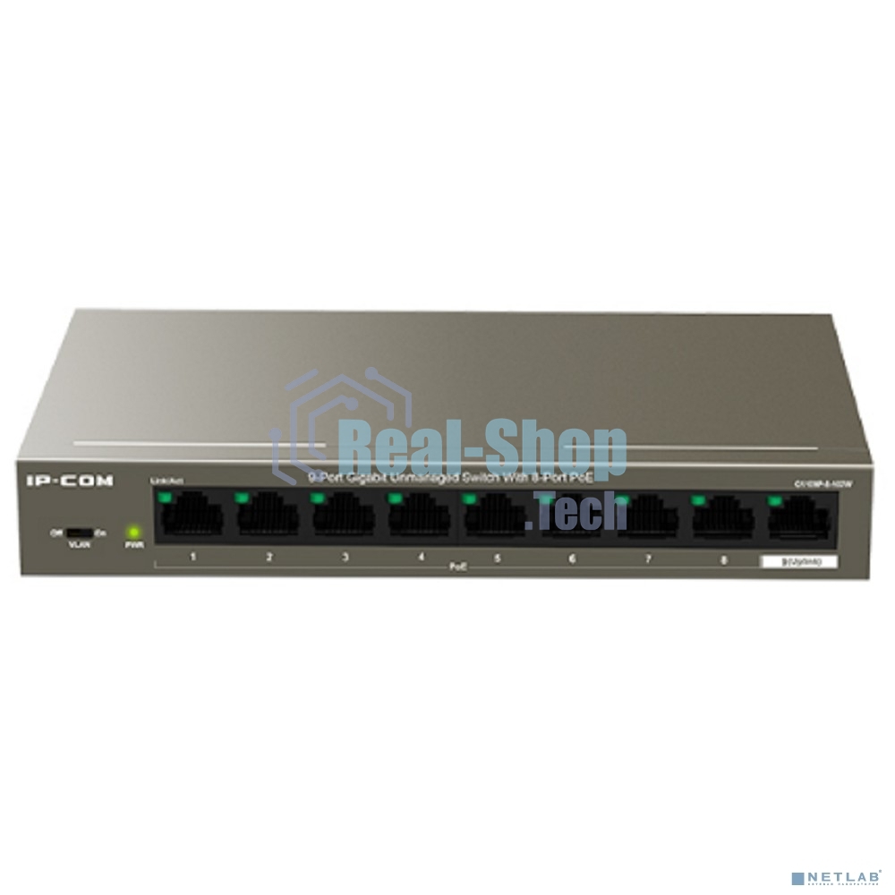 Коммутатор неуправляемый PoE IP-COM G1109P-8-102W 9 портов, 9x1 Гбит/с, PoE 8х92 Вт, настольный